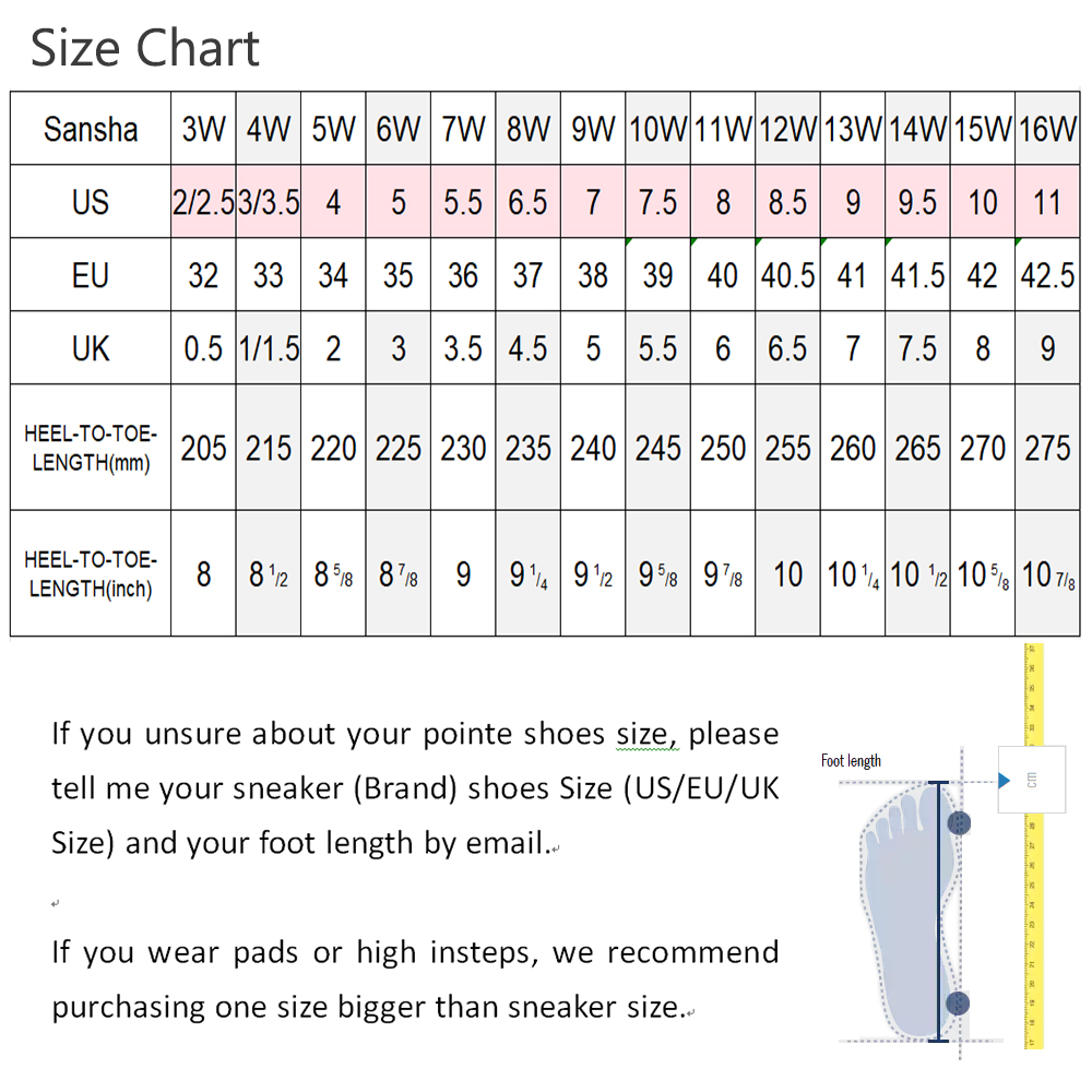 Ballet Shoe Size Chart
