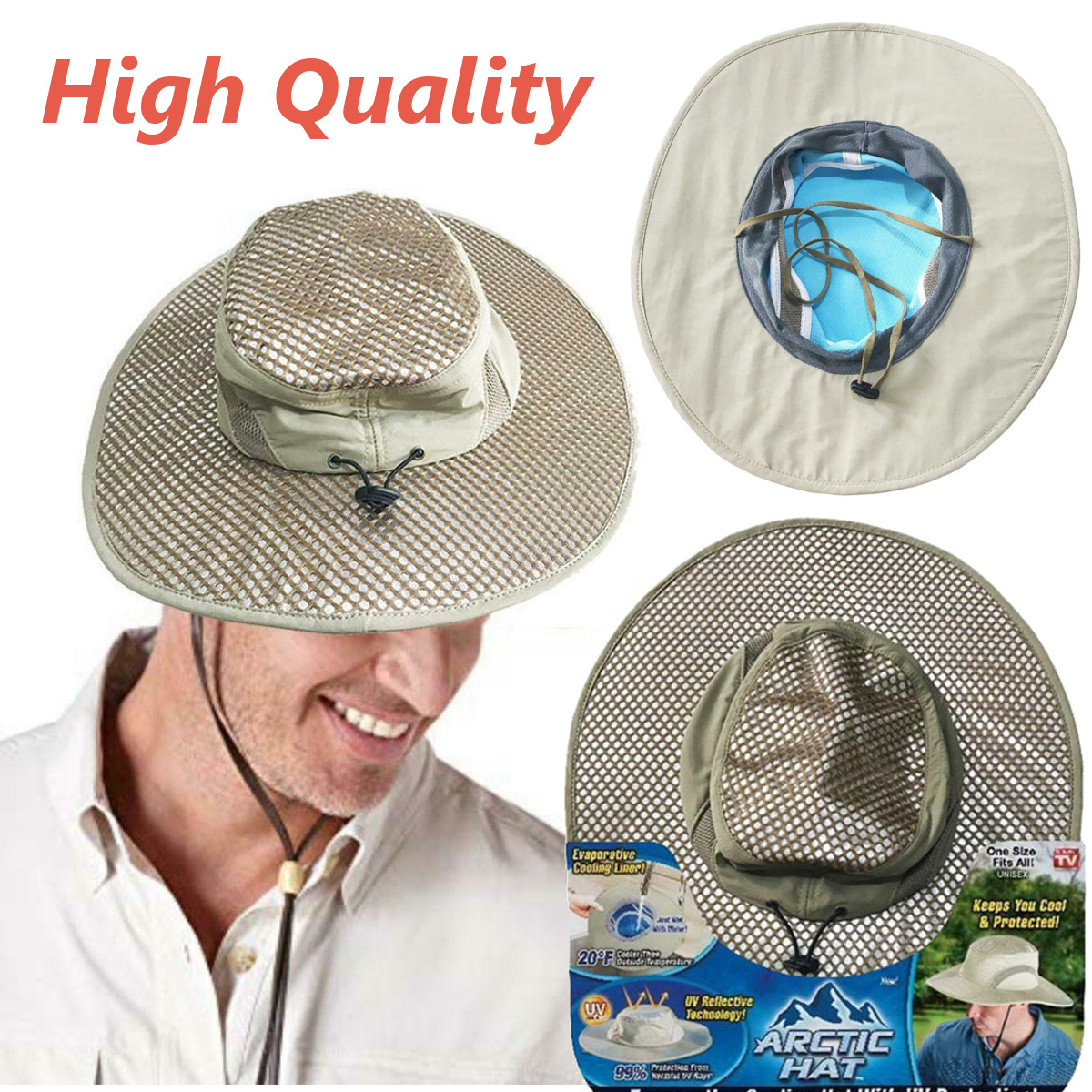 Evaporative Cooling Hat Beige One Size UV Protection Ice Cap Sunscreen ...