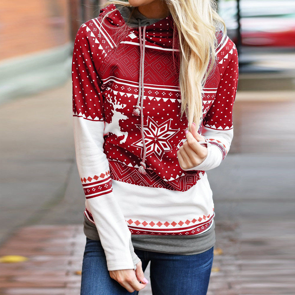 US$ 27.89 - Women's Christmas Deer Print Long Sleeve Hooded Sweatshirt ...