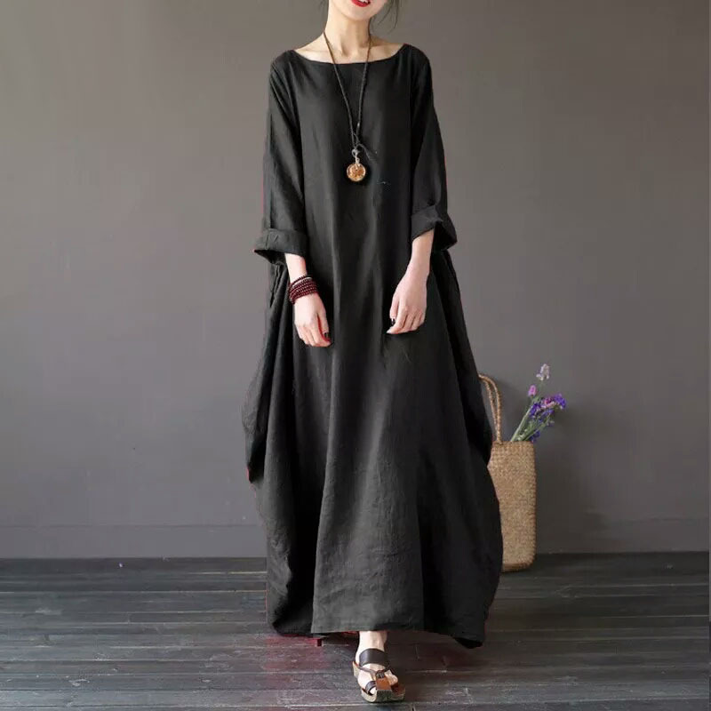 Women Plus Size  Long Sleeve Loose Casual Irregular Maxi Dress**6