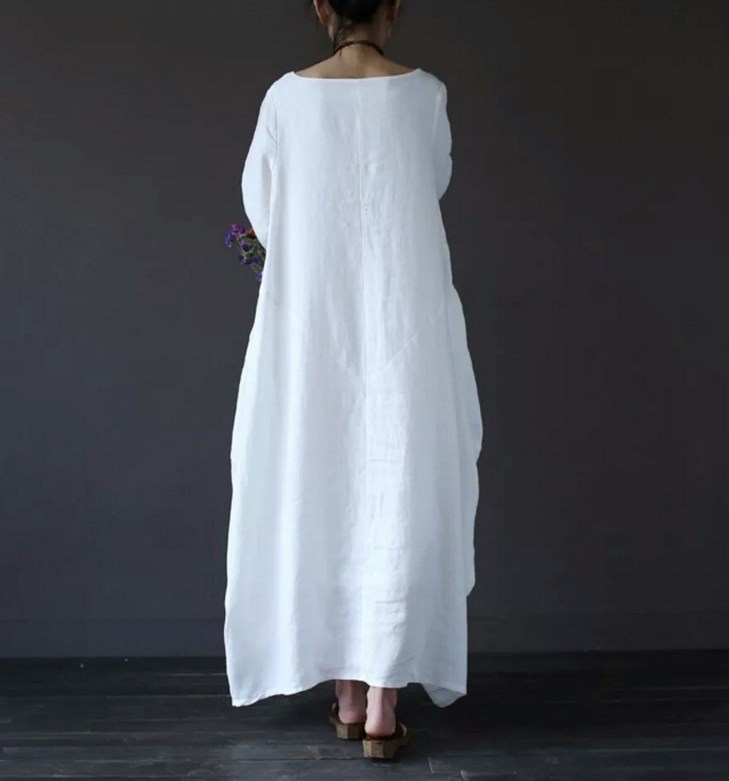 Women Plus Size  Long Sleeve Loose Casual Irregular Maxi Dress**2
