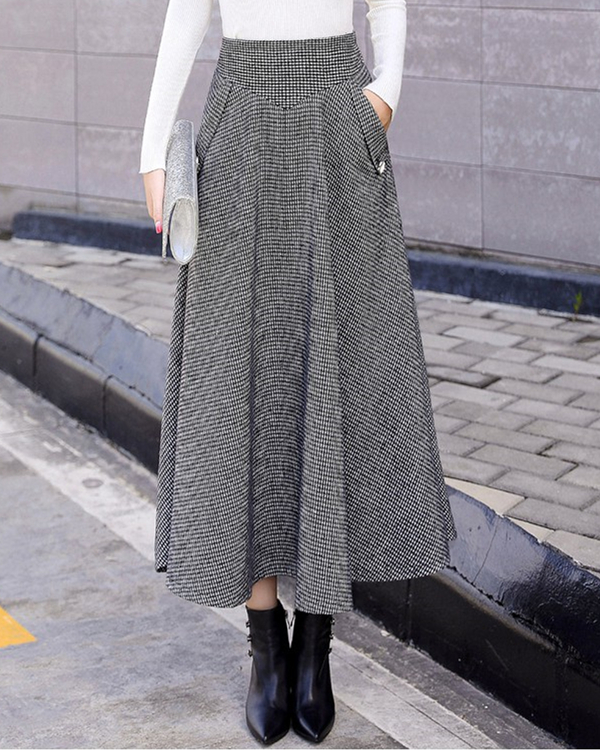 US$ 45.35 - Women Woolen Elegant High Waist Plaid Skirts - www.narachic.com