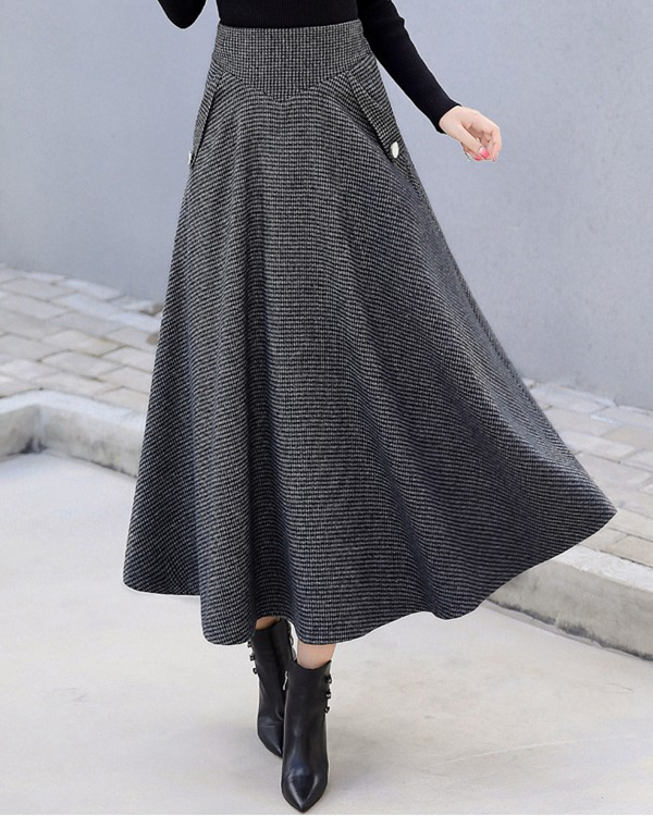 US$ 45.35 - Women Woolen Elegant High Waist Plaid Skirts - www.narachic.com