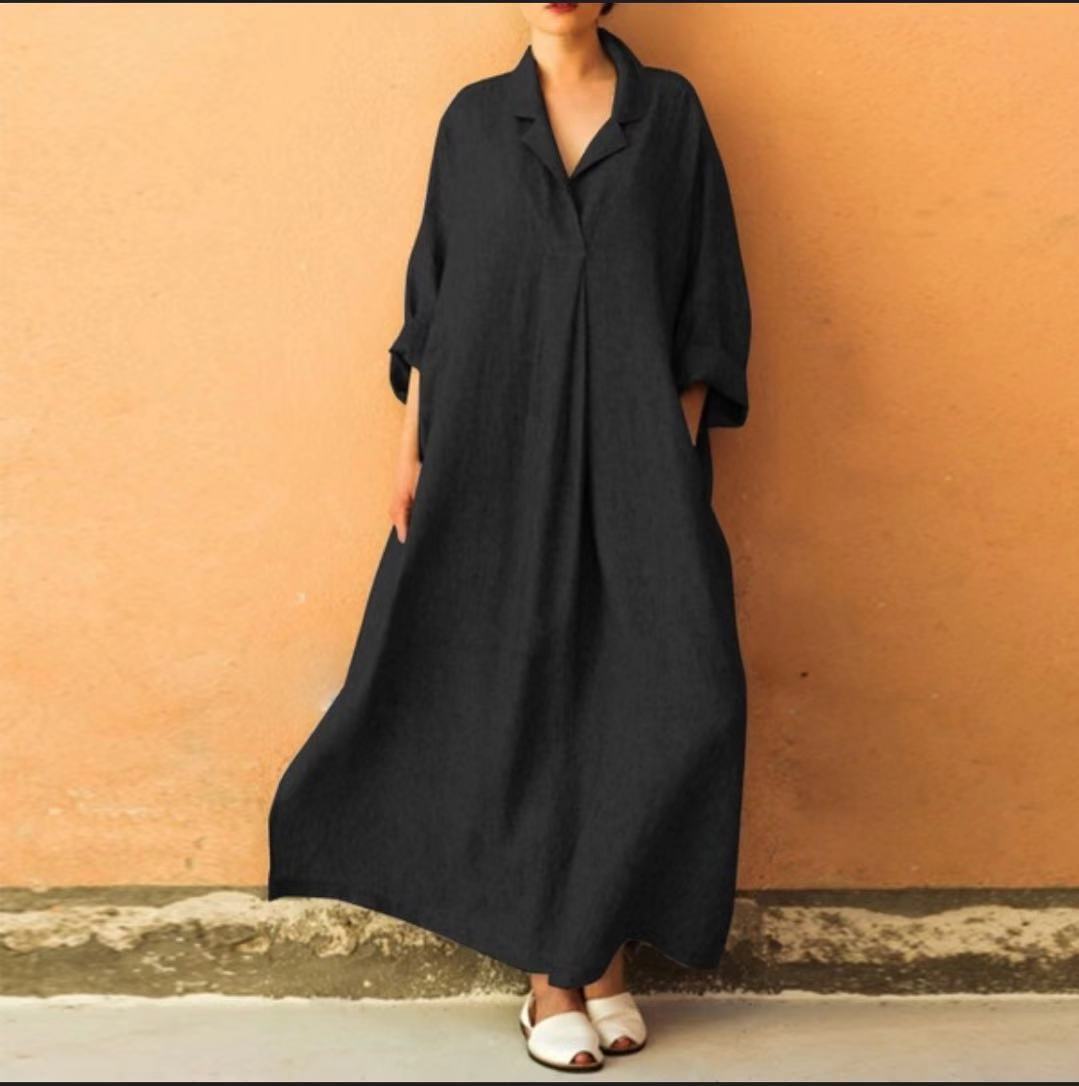US$ 30.99 - Women Plus Size Solid 3/4 Sleeves Maxi A-line Dress - www ...