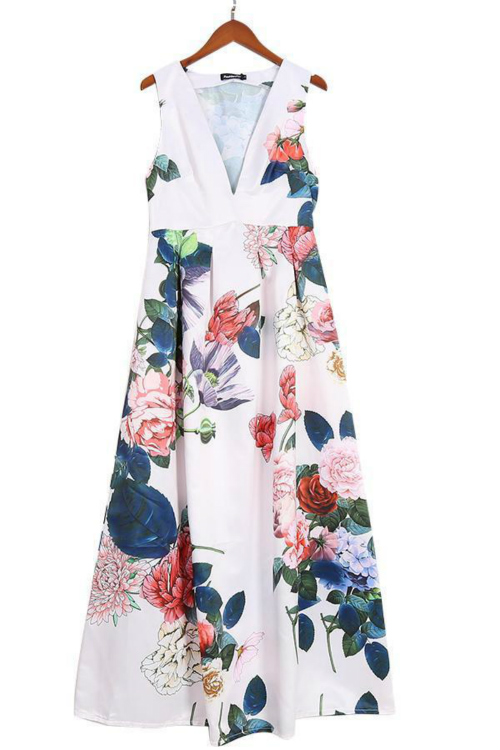 US$ 41.99 - Stylish Floral Print Deep V Sleeveless Maxi Dress - www ...