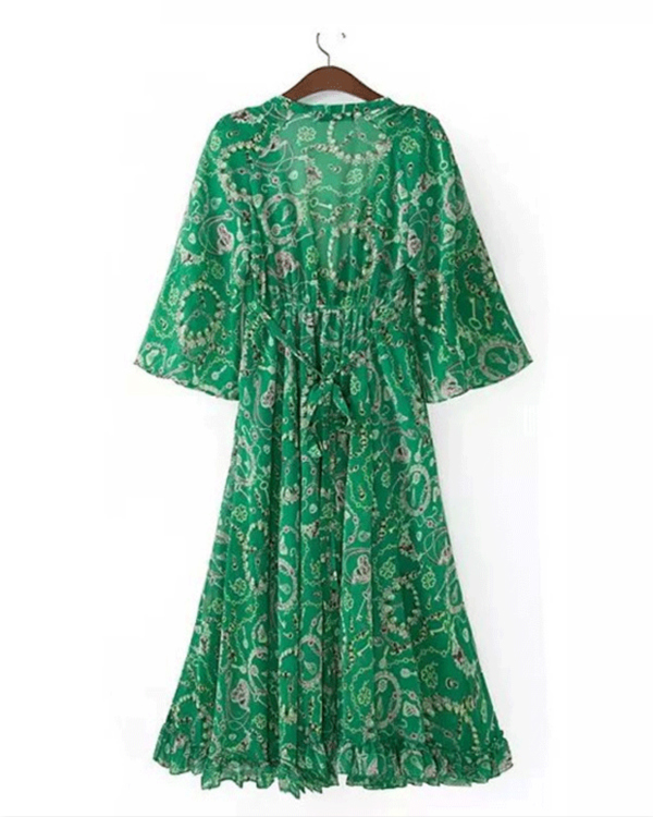 US$ 43.59 - Green Deep V-Neck Printed Bohemian Maxi Dress - www ...