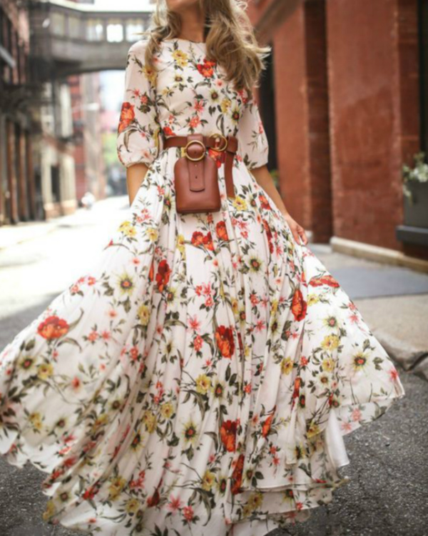 US$ 42.99 - Elegant Floral Print Half Sleeve Maxi Dresses - www ...