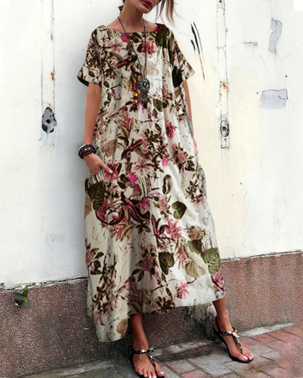 US$ 25.99 - Women Casual Short Sleeve Floral Printed Loose Dress - www ...