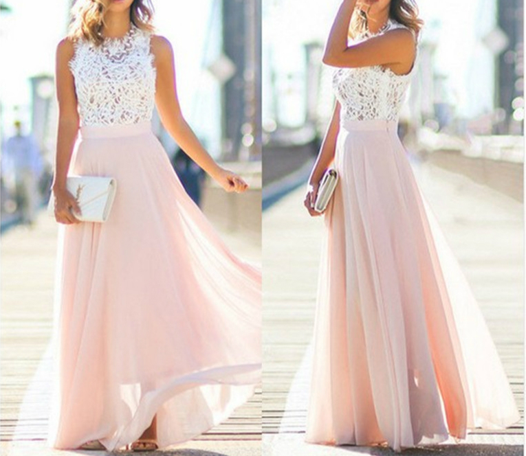 Women’s Elegant Solid Lace Tank Maxi Dress1