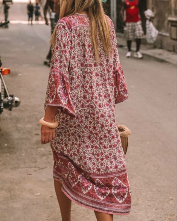 Bohemian Style V Neck Printing Summer Dresses4