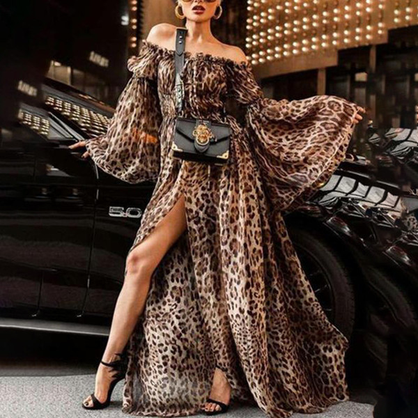 US$ 38.99 - Leopard Printed Plus Size Bohe Dress Off Shoulder Maxi ...