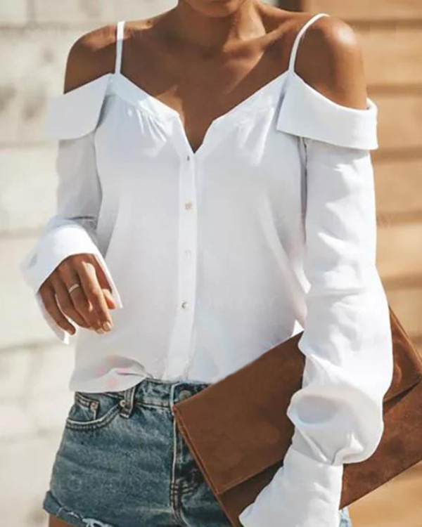 Solid Sexy Boat Neckline Long Sleeve Blouses1