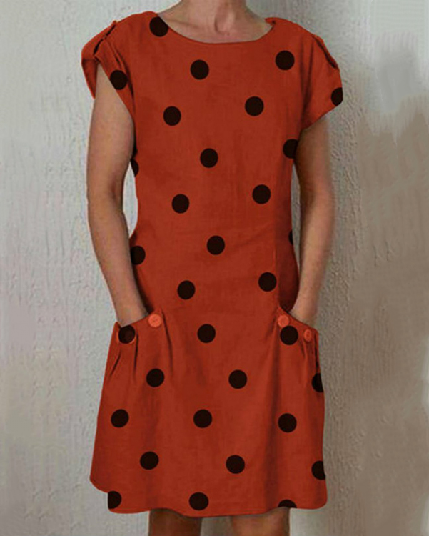 Women Dresses Shift Daily Buttoned Polka Dots Dresses – nayachic