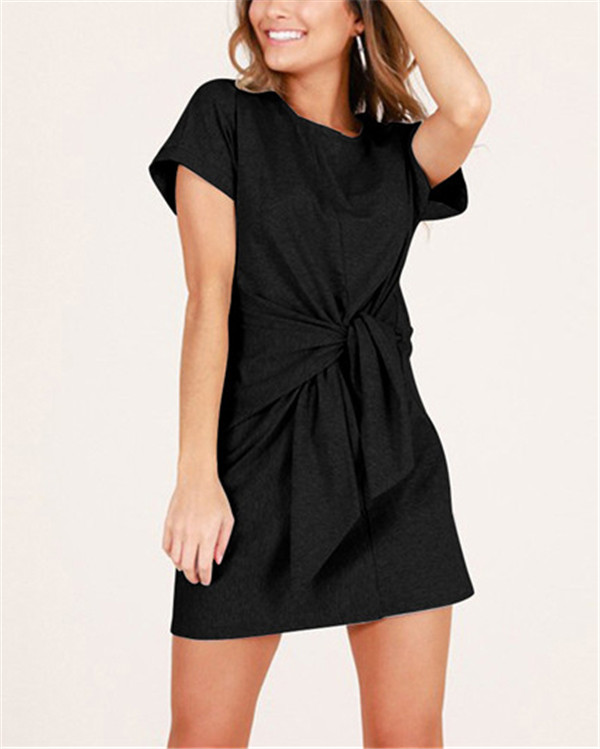 Women’s Elegant Solid  Short Sleeve Round Neck Mini Dress10