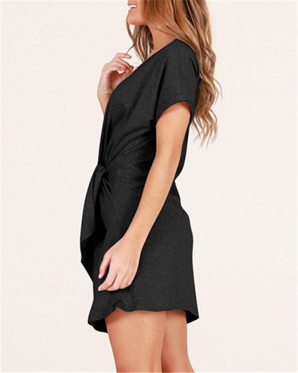 Women’s Elegant Solid  Short Sleeve Round Neck Mini Dress9