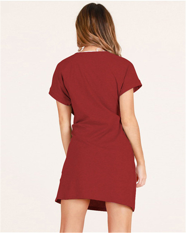 Women’s Elegant Solid  Short Sleeve Round Neck Mini Dress2