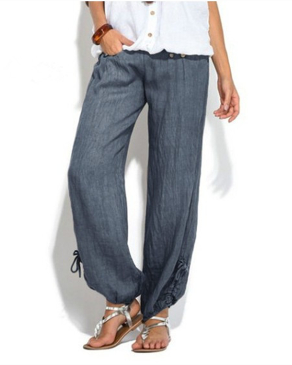 US$ 26.59 - Women Casual Button Plus Size Wide Leg Pants - www ...