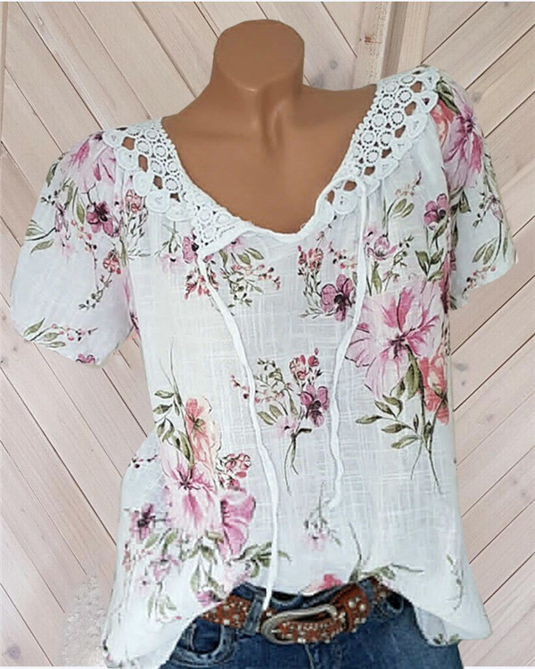 Casual V Neck Floral Printed  Women Shirts Tops3