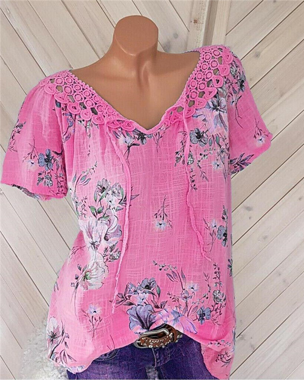 Casual V Neck Floral Printed  Women Shirts Tops2