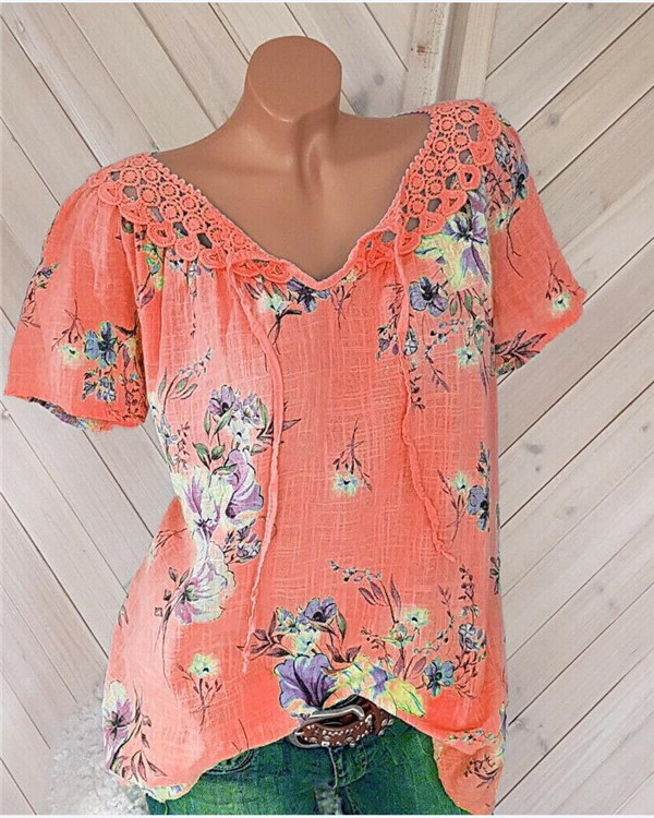 Casual V Neck Floral Printed  Women Shirts Tops4