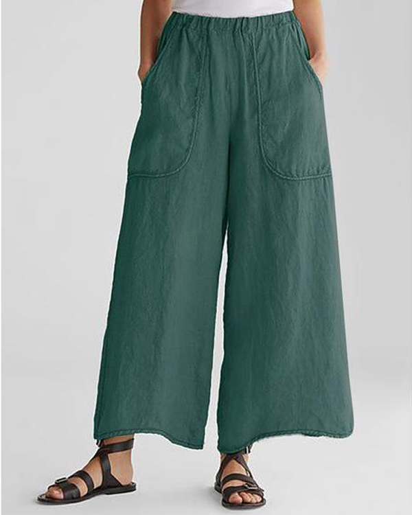 US$ 24.59 - Cotton & Linen Pockets Plus Size Wide Leg Casual Pants ...
