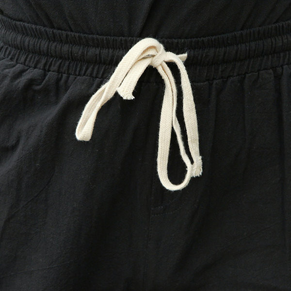 US$ 32.25 - Summer Cotton Linen Drawstring Solid Color Knee Length ...