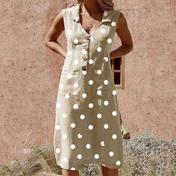 US$ 30.99 - Plus Size Elegant Buttoned Down Polka Dot Pockets Dress ...