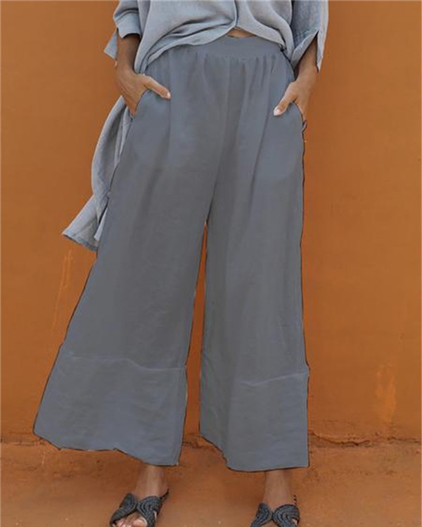 US$ 35.99 - Casual Elastic Waist Folds Wide Leg Pants - www.tangdress.com