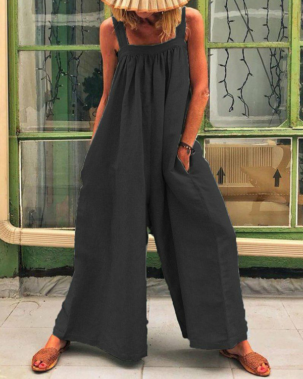 US$ 32.99 - Solid Color Casual Sling Loose Jumpsuit - www.narachic.com
