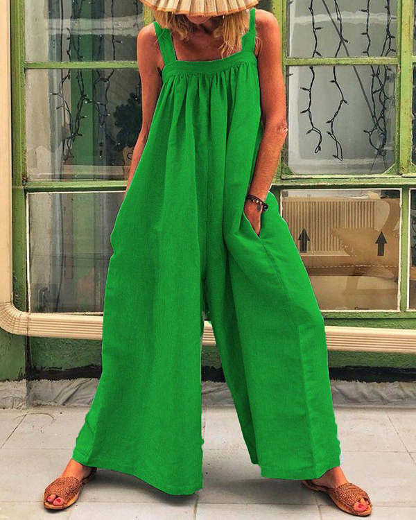 US$ 32.99 - Solid Color Casual Sling Loose Jumpsuit - www.narachic.com