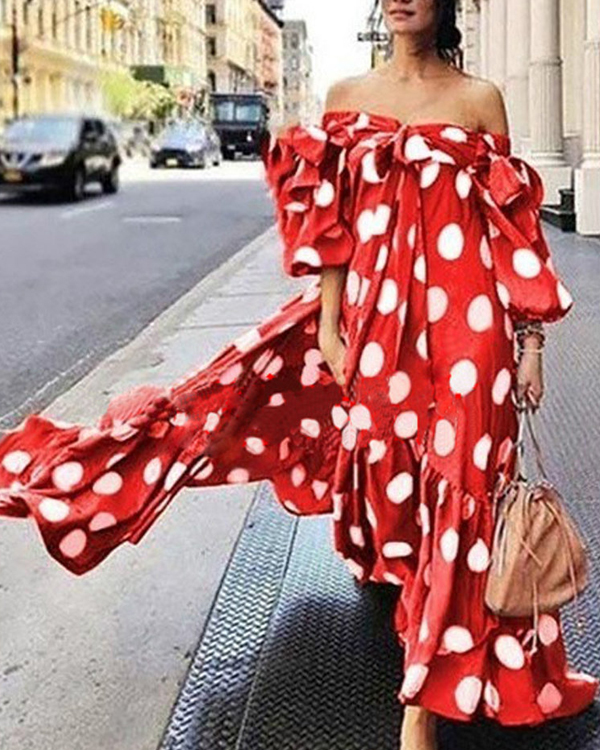 Off-shoulder Polka Dot Maxi Dress For Women2