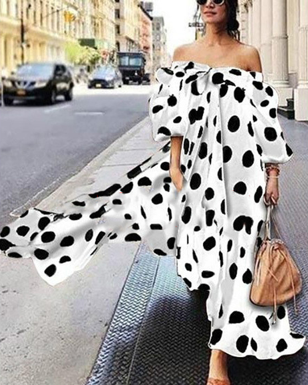 Off-shoulder Polka Dot Maxi Dress For Women3