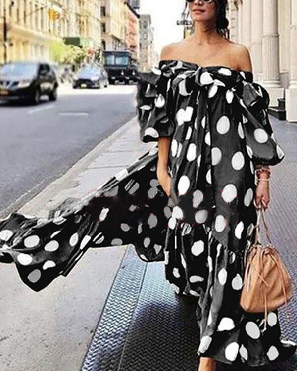 Off-shoulder Polka Dot Maxi Dress For Women4