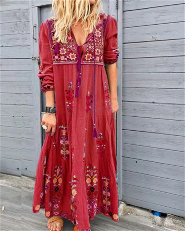 US$ 44.99 - Bohemian Floral Printing Long Sleeve Maxi Dresses - www ...