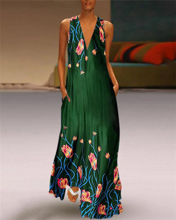 US$ 37.90 - Floral Sleeveless Round Neck Holiday Daily Fashion Maxi ...