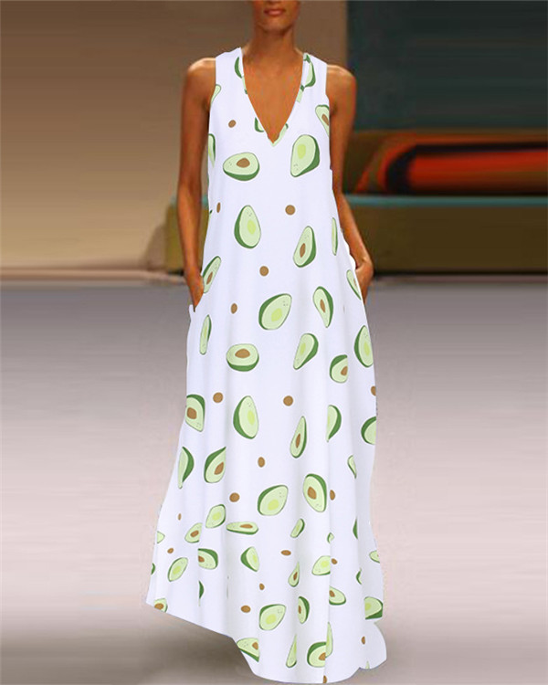US$ 29.90 - Sleeveless Cute Avocado Holiday Daily Fashion Maxi Dresses ...