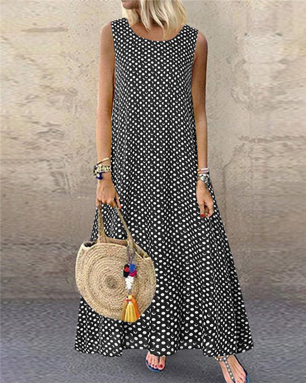 US$ 24.90 - Women's Sleeveless Polka Dots Casual Fashion Daily Maxi ...