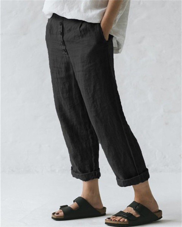 US$ 26.99 - Linen Solid Women Causal Plus Size Daily Ourdoor Pants ...