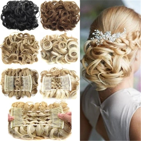Large Comb Clip In Curly Synthetic Hair Pieces Chignon Updo Cover
