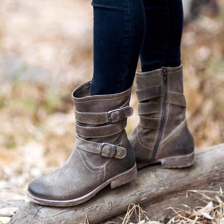US$ 57.61 - Women'S Vintage Mid-Calf Boots Zipper Booties With ...