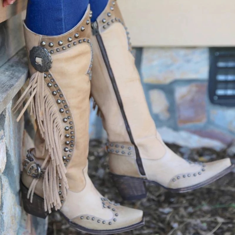 US$ 97.49 - Women Vintage Tassel Western Boots With Zipper - www ...