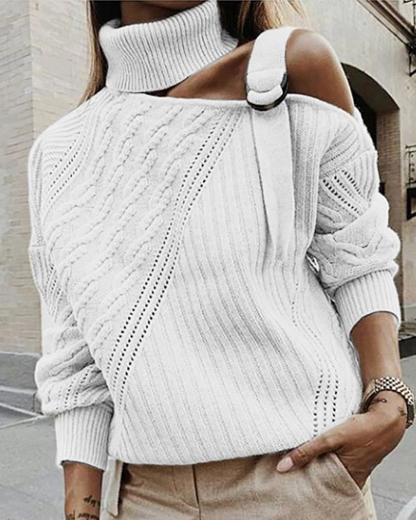 US$ 43.56 - Casual Single Shoulder Collar Pure Color Sweater - www ...