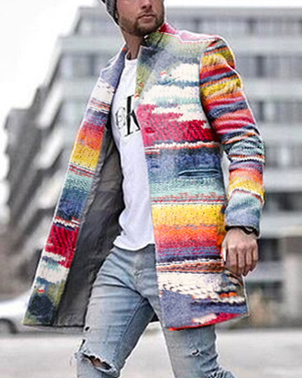 US$ 59.89 - Fashion Business Rainbow Print Coat - www.tangdress.com