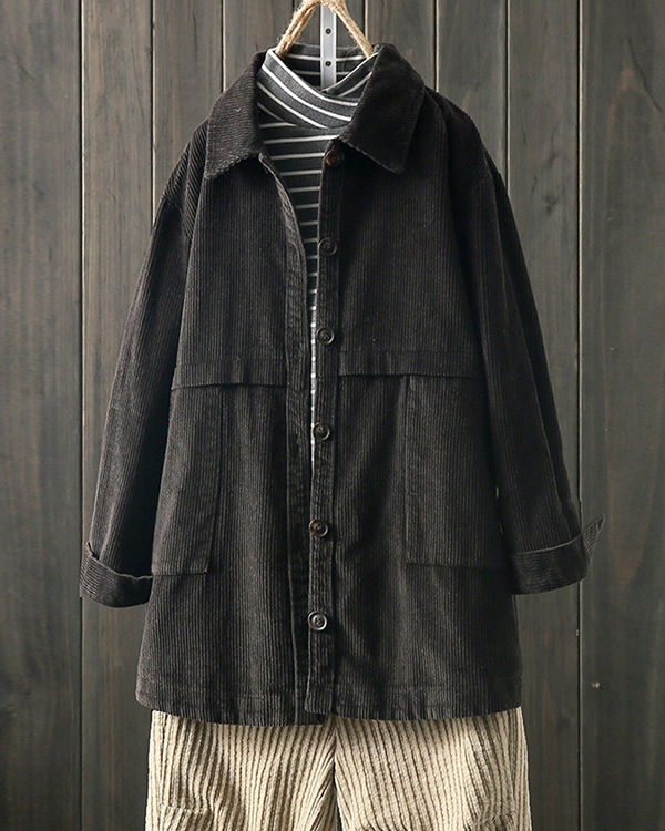 US$ 65.80 - Corduroy Lapel Long Sleeve Loose Jacket for Women - www ...