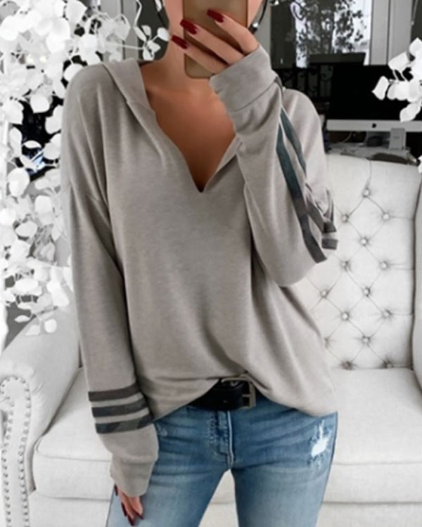 US$ 29.98 - Casual Hooded Striped Long Sleeve Sweatshirt - www.narachic.com