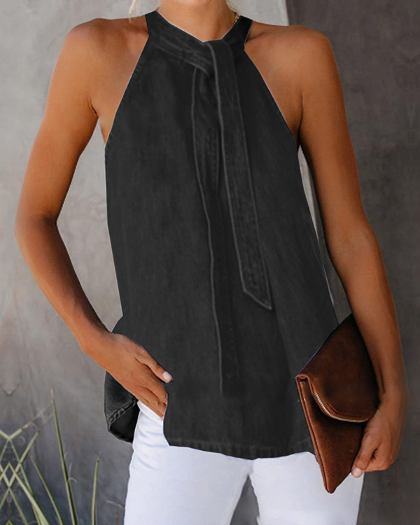 US$ 27.99 - Sexy Off-Shoulder Denim Sleeveless Vest - www.narachic.com