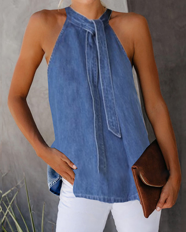 US$ 27.99 - Sexy Off-Shoulder Denim Sleeveless Vest - www.narachic.com