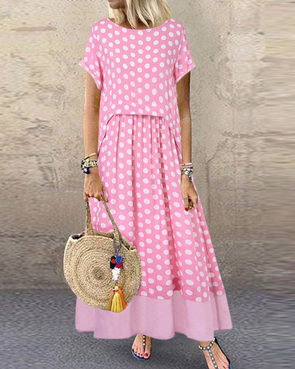 US$ 35.99 - Polka Dot Fake Two Pieces Summer Plus Size Maxi Dress - www ...