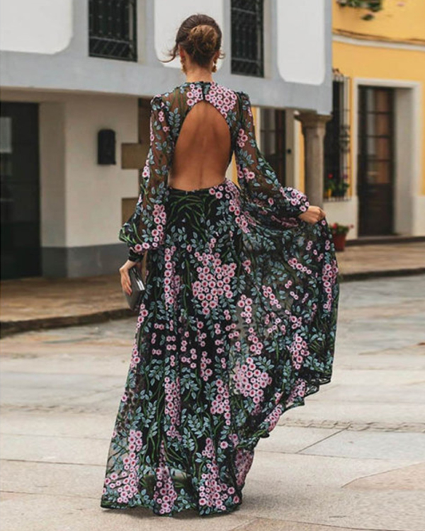 US$ 48.99 - Sexy Backless Slim Print Dress - www.narachic.com
