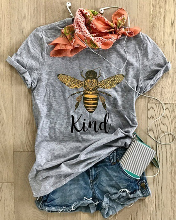 US$ 20.98 - Women's Bee Print Top Women's Cotton T-Shirt - www.narachic.com